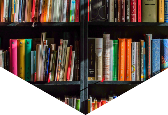 Rows of colorful books on bookshelf