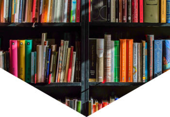 Rows of colorful books on bookshelf